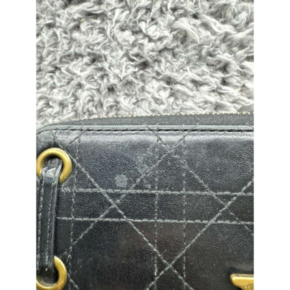 Christian Dior Womens Cannage Quilted Lambskin Leather Wristlet Clutch Bag Black